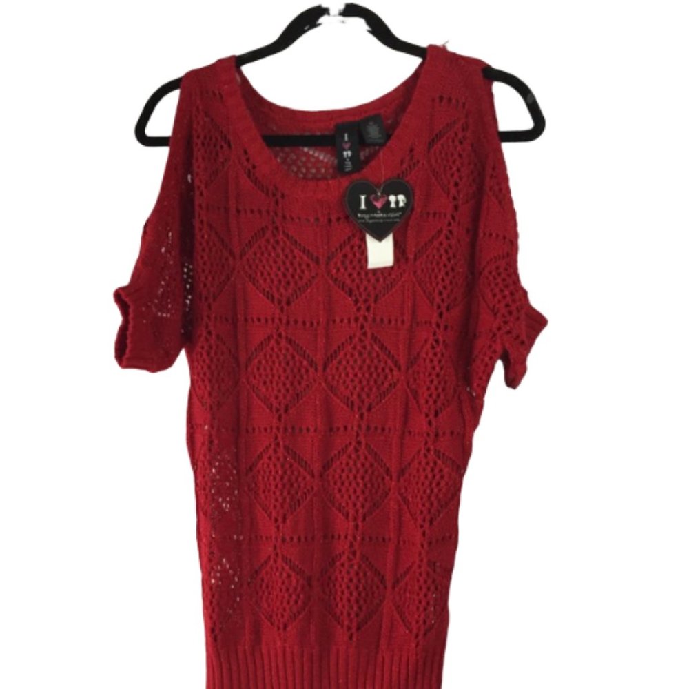 Red Crochet Cold Shoulder Sweater Size S.